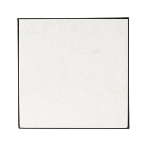 Butler Specialty Larkin Outdoor Square Table With Elegant White Marble Top And Functional Lower Shelf For Patios Black Iron,Marble 3319437-butler