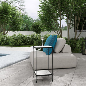 Butler Specialty Larkin Outdoor Square Table With Elegant White Marble Top And Functional Lower Shelf For Patios Black Iron,Marble 3319437-butler