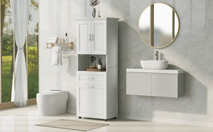 English Elm Tall Bathroom Cabinet with Tilt-Out Laundry Hamper, Adjustable Shelves, Anti-Tip Design & Large Storage White WF323481AAK