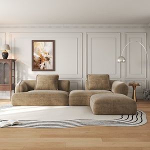 English Elm 122" L-shaped Sectional with Deep Chaise High Density Foam Low Profile Living Room Sofa Off-White+Natural N767P371309O