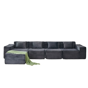 English Elm L-shaped Modular Sectional with Ottoman Corduroy Upholstery Four Seat Living Room Sofa Dark Gray W2699S00092