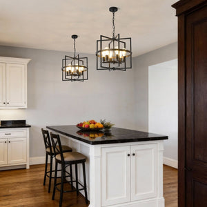 English Elm 6-light Matte Black Tiered Lantern Chandelier Industrial Farmhouse Foyer Pendant W5008P464229