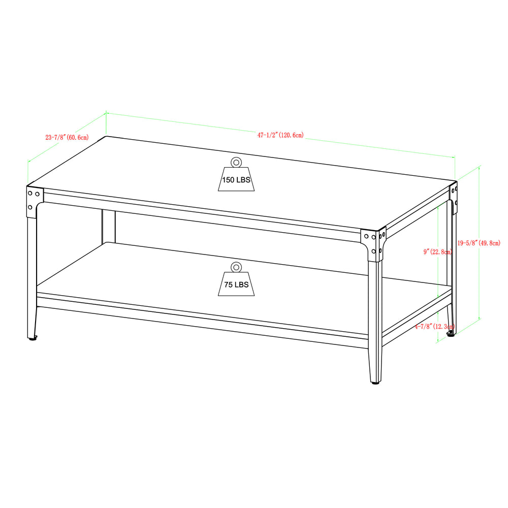 46" Angle Iron Rustic Metal and Wood Coffee Table  Grey Wash C46AICTGW Walker Edison