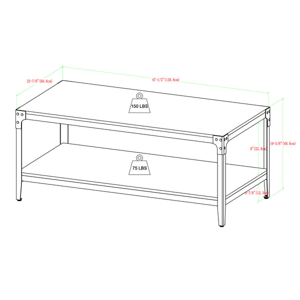 46" Angle Iron Rustic Metal and Wood Coffee Table  Barn Wood, Barnwood C46AICTBW Walker Edison