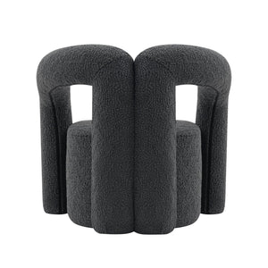 English Elm Darian Boucle Lounge Chair with Pine Frame, Plush High-Density Foam, Modern Open T-Back Design Black B365P398011