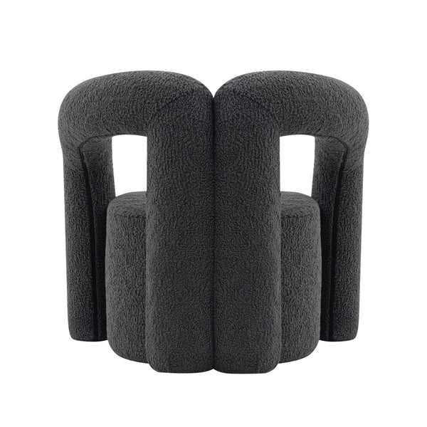 English Elm Darian Boucle Lounge Chair with Pine Frame, Plush High-Density Foam, Modern Open T-Back Design Black B365P398011