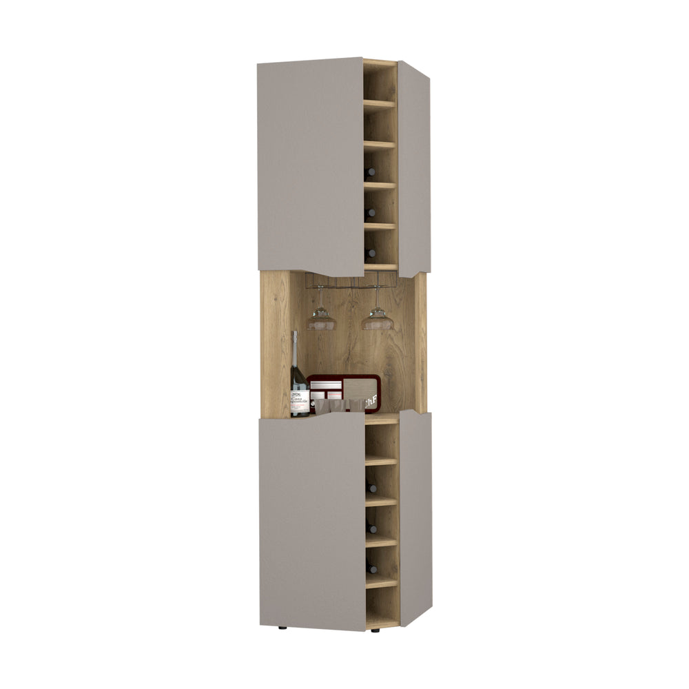 English Elm Corner Bar Cabinet with Ten Built-In Wine Slots, Cup Rack & Spacious Top Shelf for Entertaining Multicolor 48 L x 21 W x 3 H B097S00131