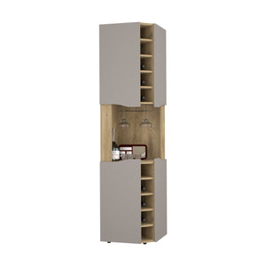 English Elm Corner Bar Cabinet with Ten Built-In Wine Slots, Cup Rack & Spacious Top Shelf for Entertaining Multicolor 48 L x 21 W x 3 H B097S00131