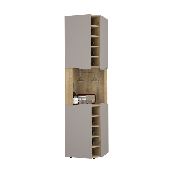 English Elm Corner Bar Cabinet with Ten Built-In Wine Slots, Cup Rack & Spacious Top Shelf for Entertaining Multicolor 48 L x 21 W x 3 H B097S00131