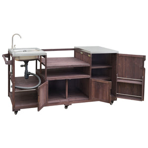 English Elm K&k Solid Fir Outdoor Kitchen Island with Sink Stainless Steel Top and Grill Cutout Brown N707S000022Z