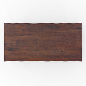 English Elm Delta Delta Dining Table handcrafted solid acacia wood 72"x36" live edge top with black iron legs durable finish Walnut B136P203497