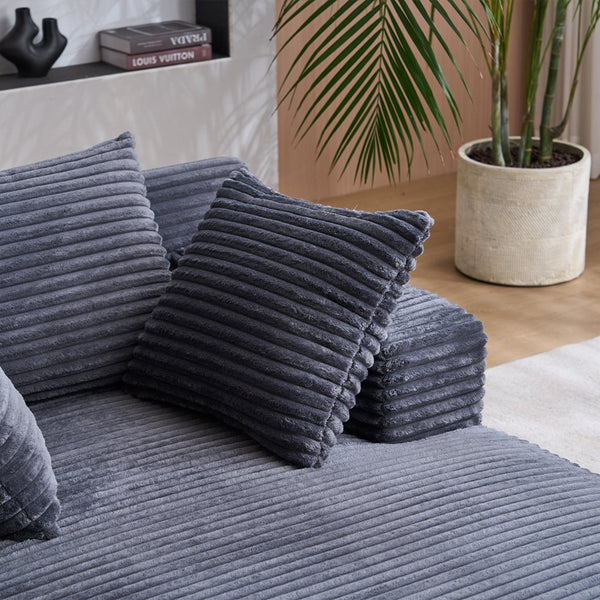 English Elm Oversized Corduroy Chaise Longue Sofa Bed — Modern Deep-Seat Sleeper with Armrests & Pillows for Compact Spaces Grey W1752P264710