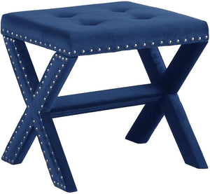 English Elm Velvet Small Tufted Accent Bench with Nailhead Trim and X-Leg Frame, Plush Foam Seat for Entryway Blue 20 L x 19 W x 7 H B011P357491