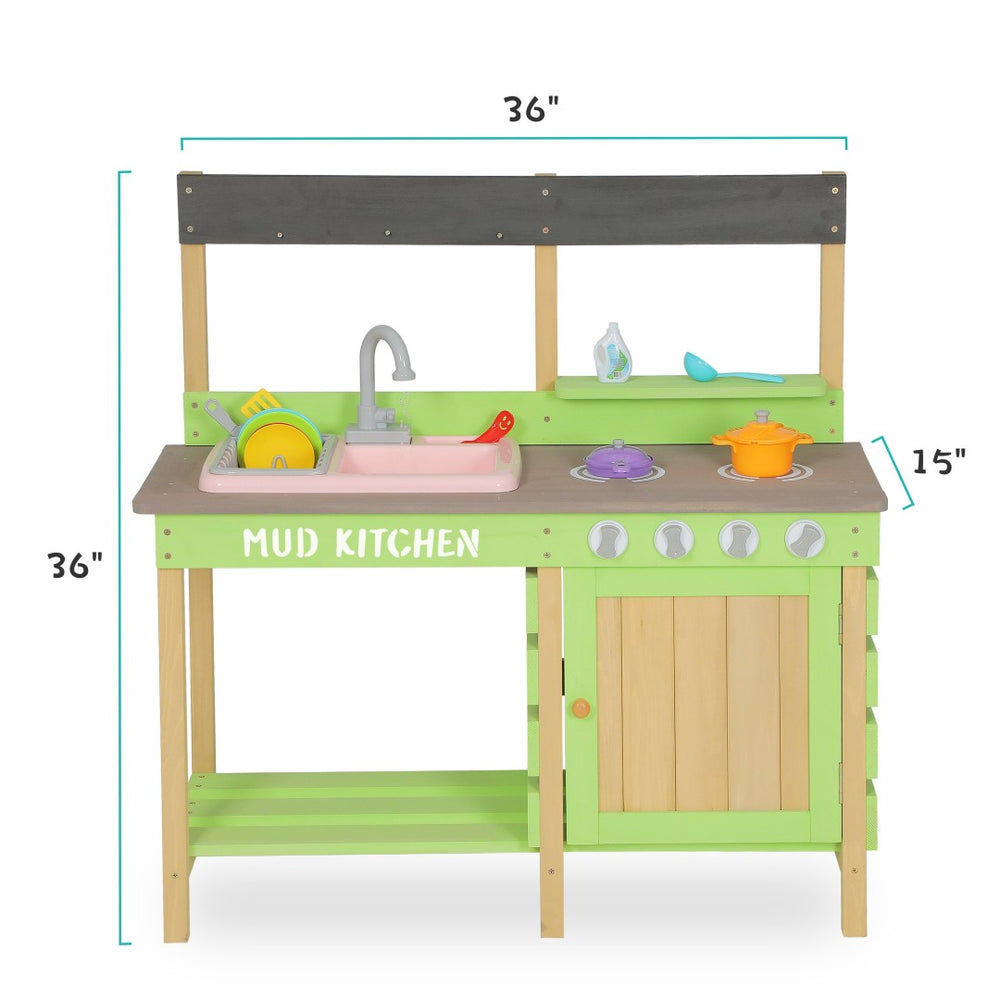 English Elm Kids Solid Wood Outdoor Mud Kitchen with Water Station and Imaginative Cooking Play W2640P454243