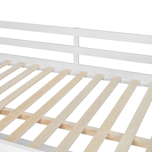 English Elm Full Loft Bed with U-Shaped Workstation, Built-In Drawers, Shelves & Cabinet for Space Saving White GX001039AAK