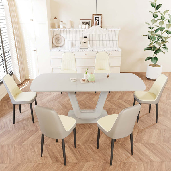 English Elm 62.99-78.74" Expandable Dining Set For 2-8 With 6 Comfortable Pu Chairs - Modern Kitchen Elegance W2189S00718