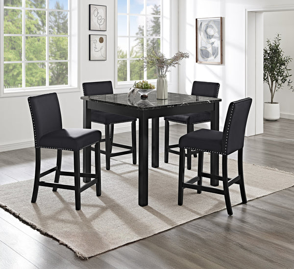 English Elm 5Pc Counter Height Dining Set With Faux Marble Table & Plush Upholstered Chairs For Stylish Dining B011P243216