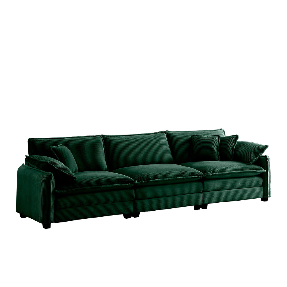 English Elm Mid-Century 3-Seater Sectional Sofa In Luxe Green Corduroy With Plush Pillows For Ultimate Comfort W714S00735