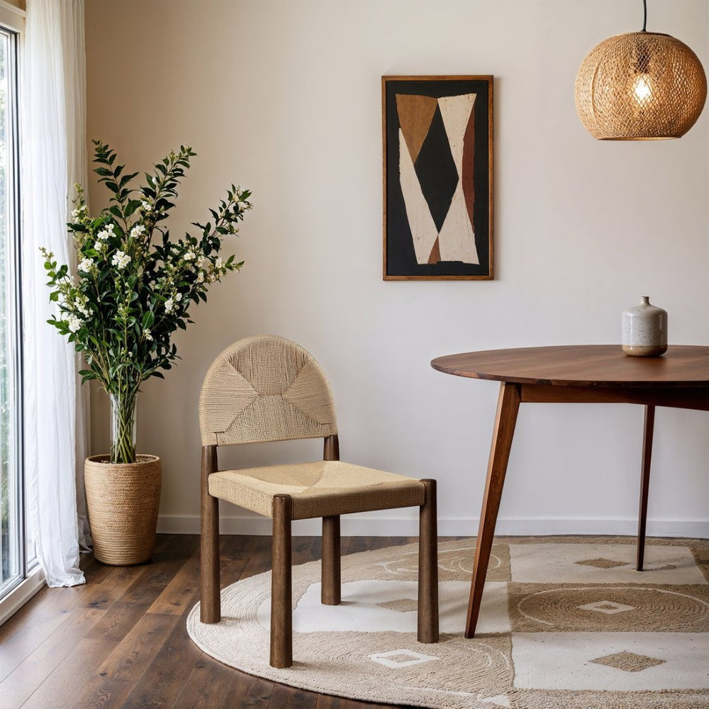 Meridian Furniture Bohemia Seagrass Cord Woven Dining Chair with Solid Walnut Tapered Legs Natural 332-C