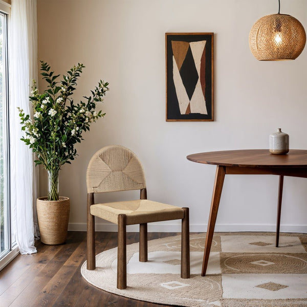 Meridian Furniture Bohemia Seagrass Cord Woven Dining Chair with Solid Walnut Tapered Legs Natural 332-C