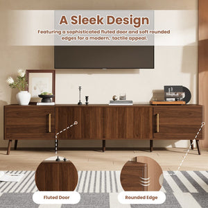 English Elm 78 Inch Walnut Entertainment Center Fluted Doors Solid Wood Legs for Living Room N710P372559P