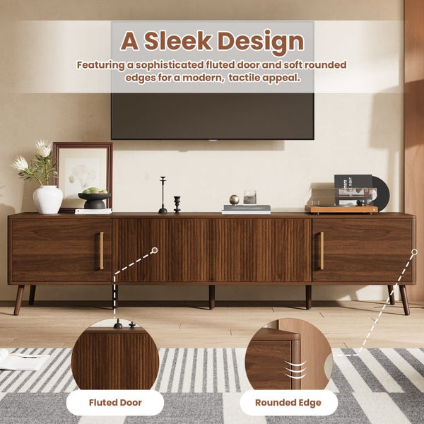 English Elm 78 Inch Walnut Entertainment Center Fluted Doors Solid Wood Legs for Living Room N710P372559P