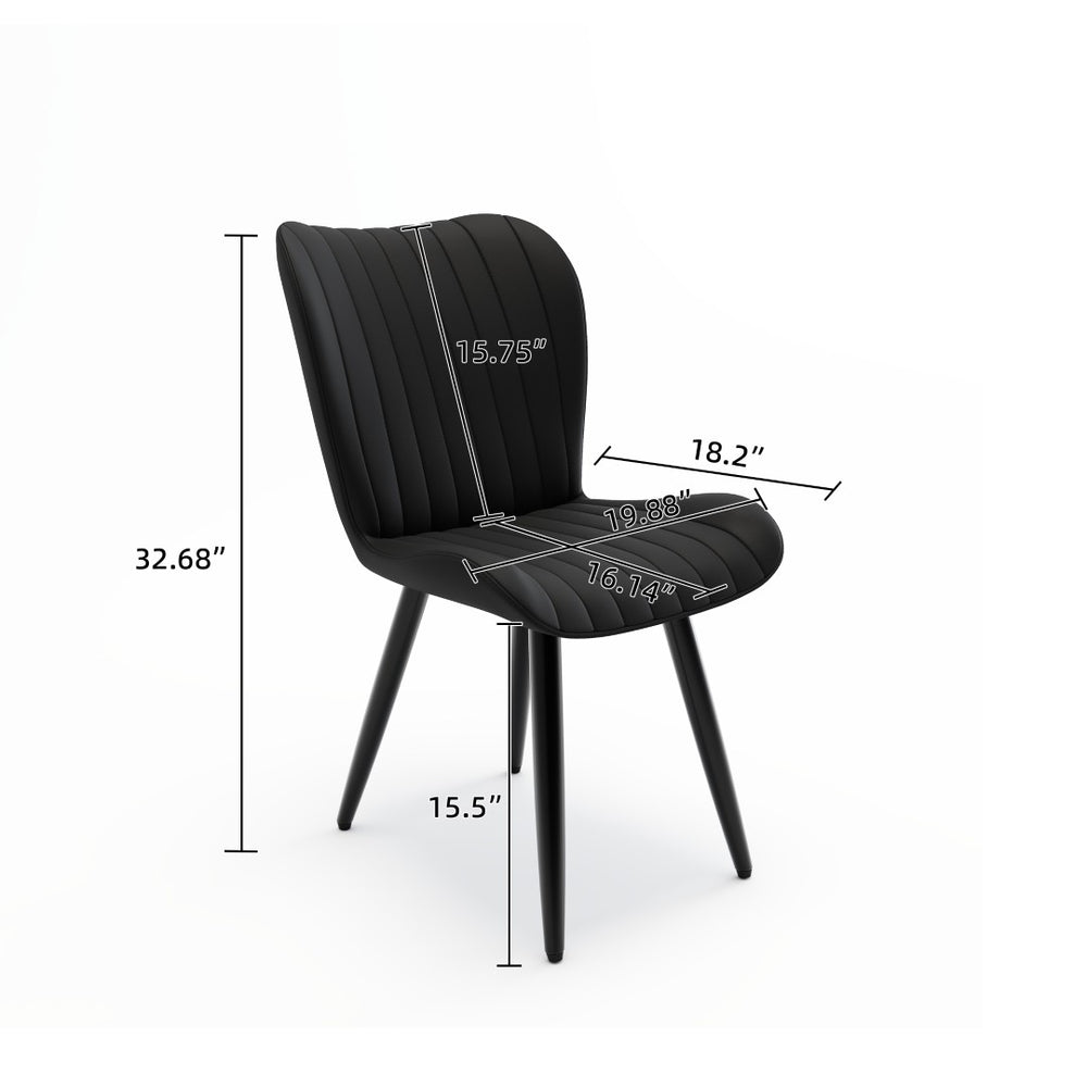 English Elm Set of 2 Armless Faux Leather Dining Chairs with Cushioned Seats and Metal Legs Black W3316P426943
