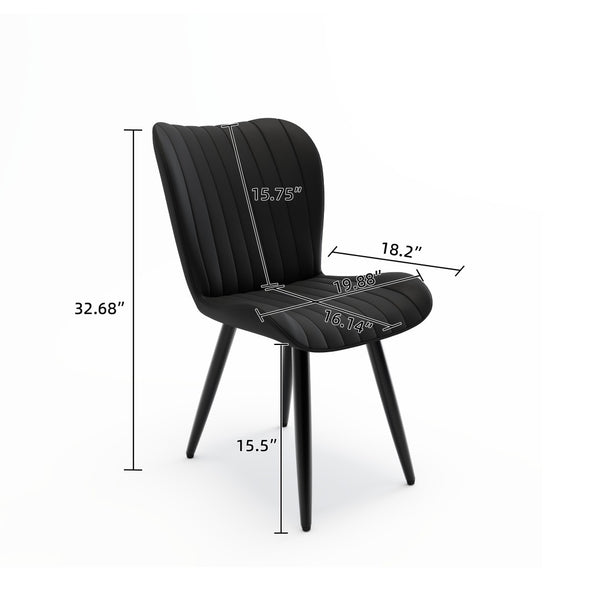 English Elm Set of 2 Armless Faux Leather Dining Chairs with Cushioned Seats and Metal Legs Black W3316P426942