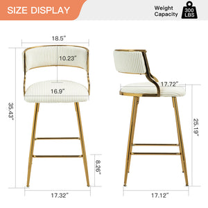 English Elm (SET of 2) 26" Counter Bar Stools Corduroy Beige with Backrest, Gold Chrome Base & Footrest, Plush Seat W2215P195291