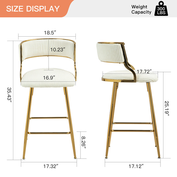 English Elm (SET of 2) 26" Counter Bar Stools Corduroy Beige with Backrest, Gold Chrome Base & Footrest, Plush Seat W2215P195291