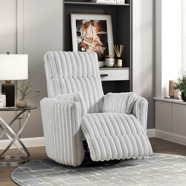 English Elm Luxurious Corduroy Swivel Glider Recliner Chair Gray — Plush Pull-Handle Reclining Comfort, Modern Upholstery B011P396178
