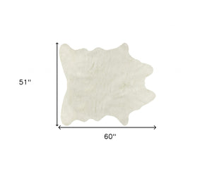 Homeroots 4' X 5' Off White Faux Cowhide Animal Print Cowhide Area Rug  Faux Cowhide 332248