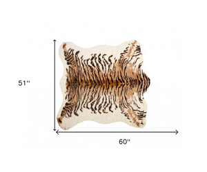 Homeroots 4' X 5' Brown And Black Faux Fur Tiger Print Shag Area Rug  Faux Fur 332249