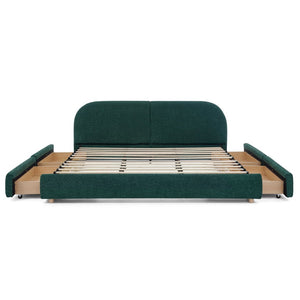 English Elm King Upholstered Storage Bed Curved Headboard Circle Yarn Fabric Modern Minimalist Frame Green W487S00471