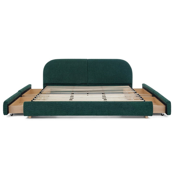 English Elm King Upholstered Storage Bed Curved Headboard Circle Yarn Fabric Modern Minimalist Frame Green W487S00471