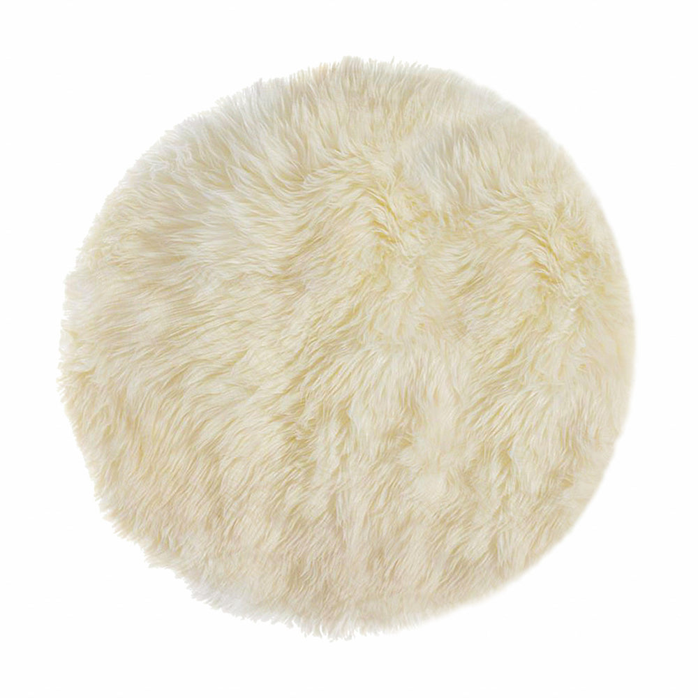Homeroots 5' Off White Round Shag Sheepskin Area Rug  Genuine Sheepskin 332268