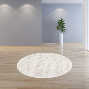 Homeroots 5' Off White Round Shag Sheepskin Area Rug  Genuine Sheepskin 332268
