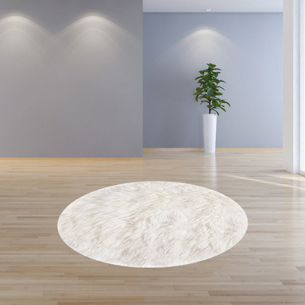 Homeroots 5' Off White Round Shag Sheepskin Area Rug  Genuine Sheepskin 332268