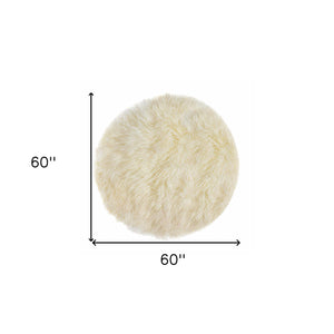 Homeroots 5' Off White Round Shag Sheepskin Area Rug  Genuine Sheepskin 332268