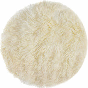 Homeroots 5' Off White Round Shag Sheepskin Area Rug  Genuine Sheepskin 332268