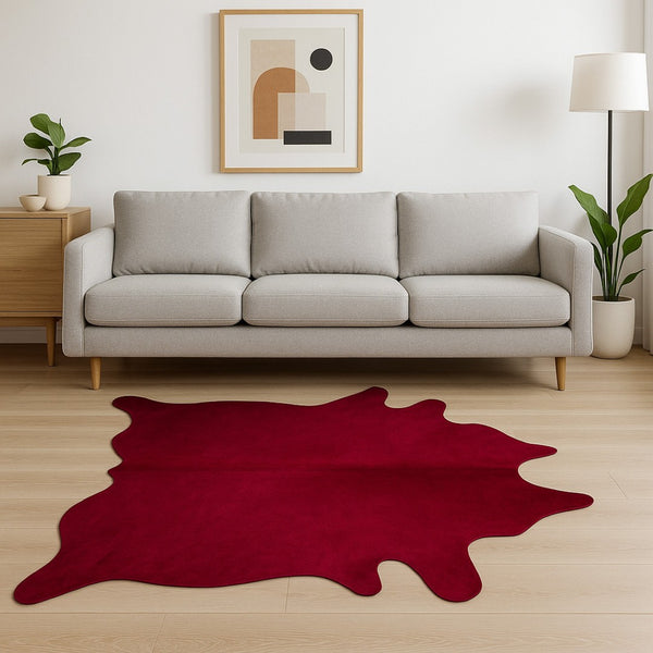 HomeRoots 6' X 7' Cowhide Area Rug - Authentic, Durable, and Stylish Floor Covering for Rustic Elegance Burgundy 332270