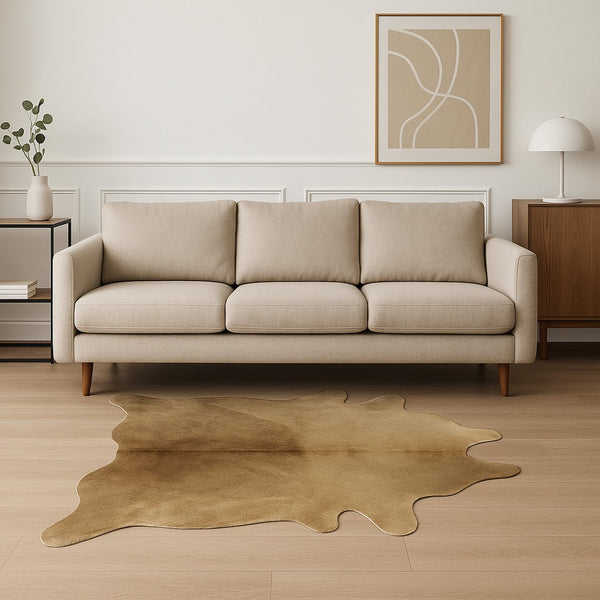 HomeRoots 6' X 7' Cowhide Area Rug - Authentic, Durable, and Stylish Floor Covering for Rustic Elegance Gold 332271