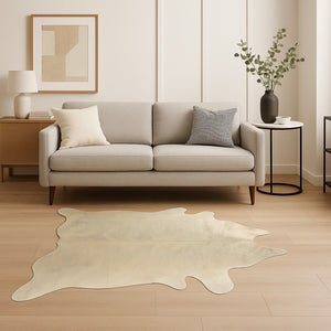 HomeRoots 5' X 7' Cowhide Print Area Rug - Rustic Elegance, Low Pile Durability for Modern Living Spaces Light Brindle 332274
