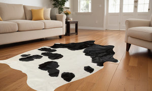 Homeroots 72" X 84" White And Black Cowhide  Rug White,Black Cowhide 332276