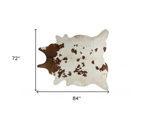 HomeRoots 6' X 7' Cowhide Print Area Rug – Luxurious Texture, Durable Design for Modern Living Spaces, Easy Care White/Brown 332277
