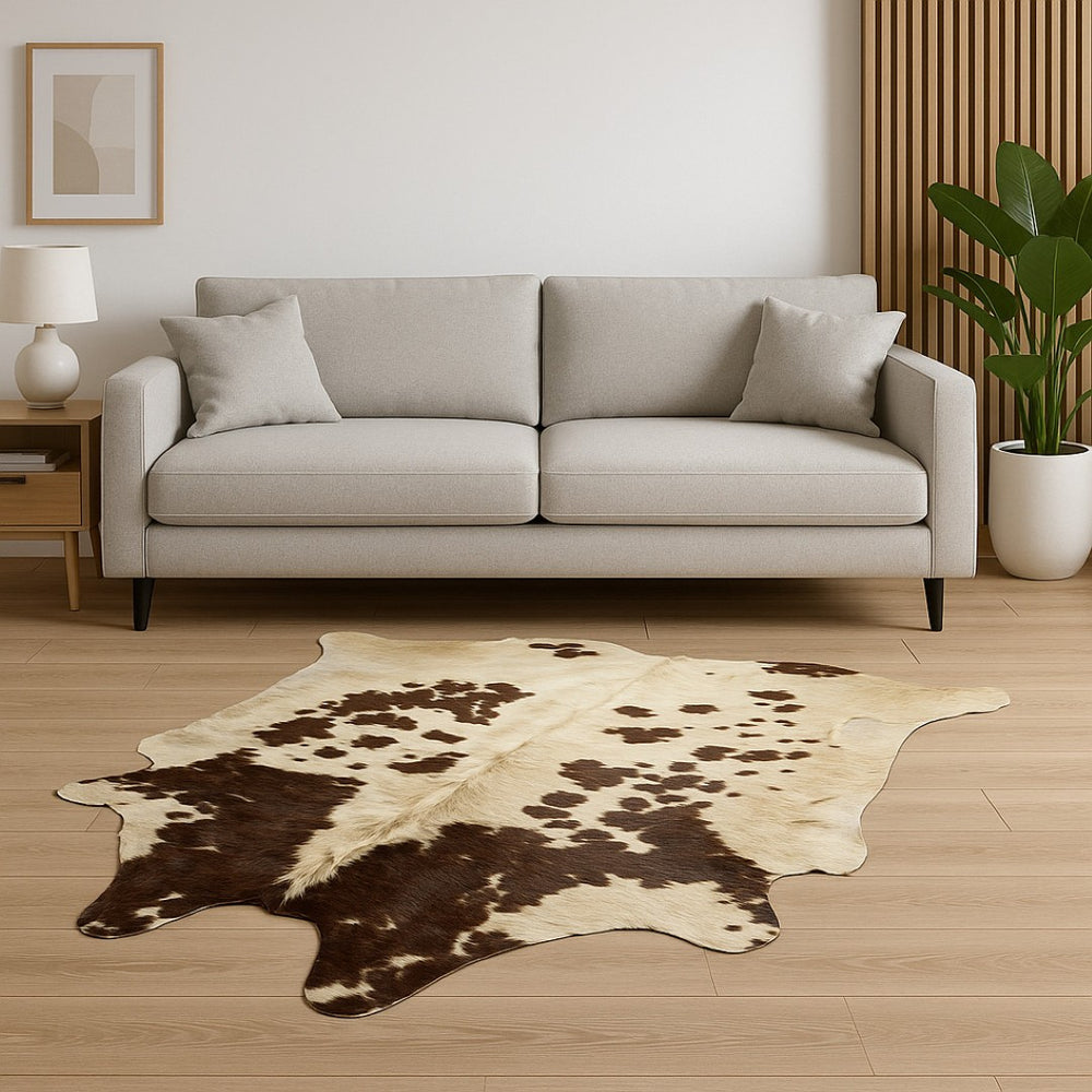 HomeRoots 6' X 7' Cowhide Print Area Rug - Modern Design, Durable Texture, Perfect for Living Spaces & Noise Reduction White/Brown 332281