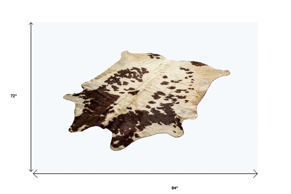 HomeRoots 6' X 7' Cowhide Print Area Rug - Modern Design, Durable Texture, Perfect for Living Spaces & Noise Reduction White/Brown 332281