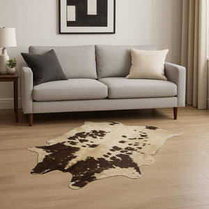 HomeRoots 6' X 7' Cowhide Print Area Rug - Modern Design, Durable Texture, Perfect for Living Spaces & Noise Reduction White/Chocolate 332282