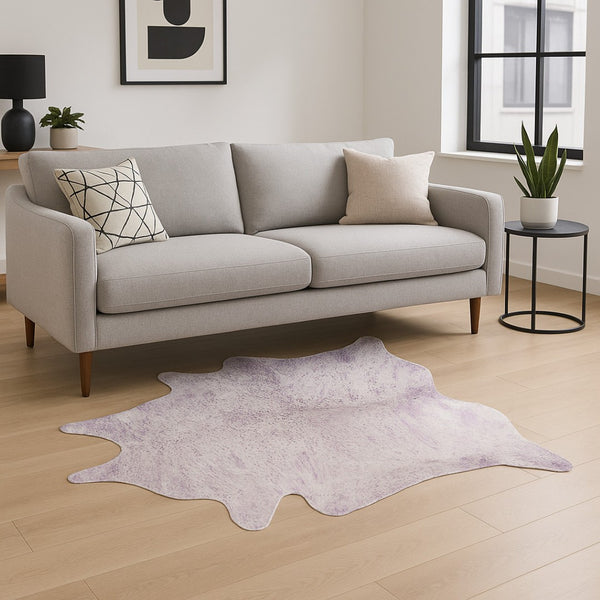 HomeRoots 6' X 7' Cowhide Print Area Rug - Modern Texture for Contemporary Spaces, Durable & Unique Design Grey/Pink/Silver 332283