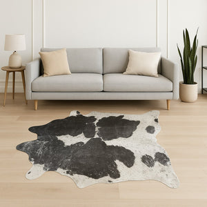 HomeRoots 6' X 7' Cowhide Print Area Rug - Modern Texture for Contemporary Spaces, Durable & Unique Design Silver/Black/White 332284
